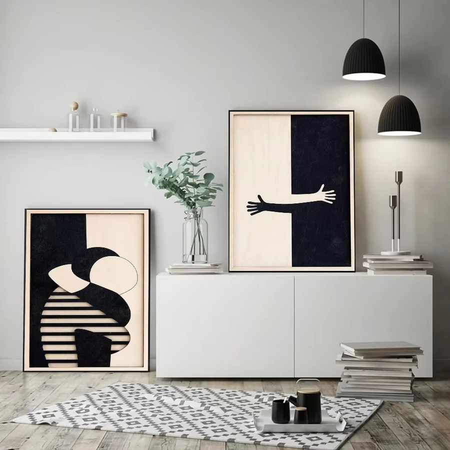 Potdemiel Abstraktes Leinwandbild mit 3D-Textur – Romantisches Paar in Umarmung, Schwarz, Minimalistisches Wandkunst-Poster für dein Wohnzimmer - Bild 3