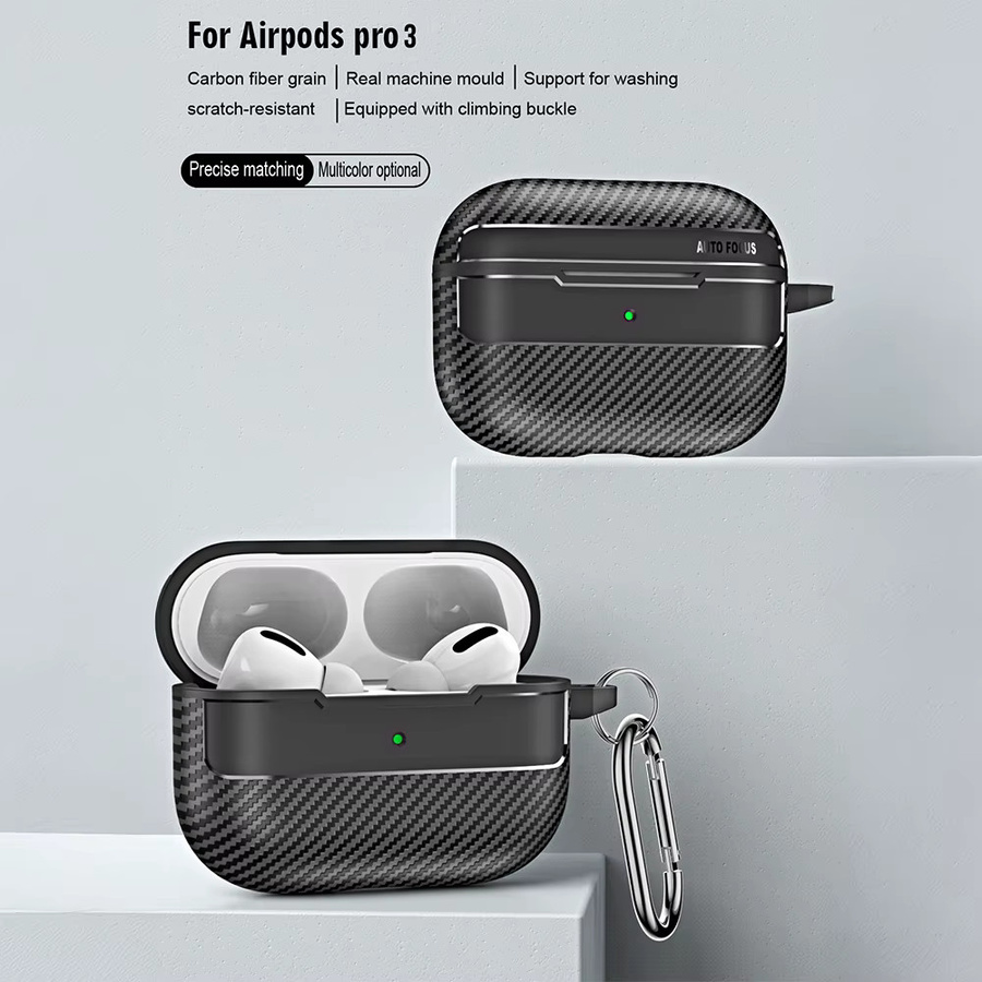 DO AS YOU WISH Silikon Schutzhülle für AirPods Pro 3 mit Carbon-Faser-Textur und Haken in Schwarz - Bild 3