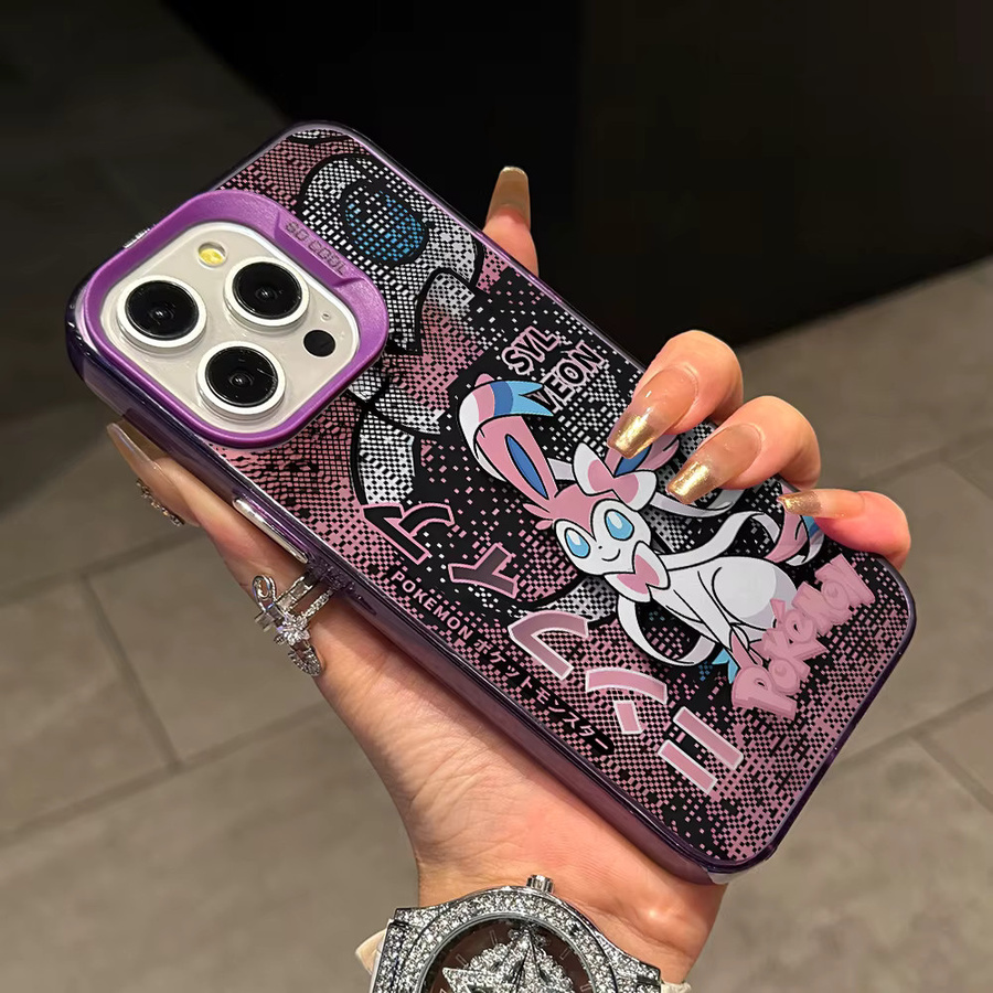 Potdemiel Handyhülle mit Cartoon Sylveon Design für iPhone 17 Air 16 16e 15 14 Plus 13 12 11 Pro Max X Xs XR 8 in Bunt und Silber - Bild 2