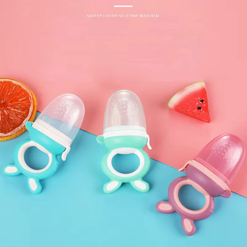 XUNYI 3er-Set Baby Obst Feeder aus Silikon in Kaninchen-Form mit Mesh-Taschen und Griffring, Lila - Bild 2