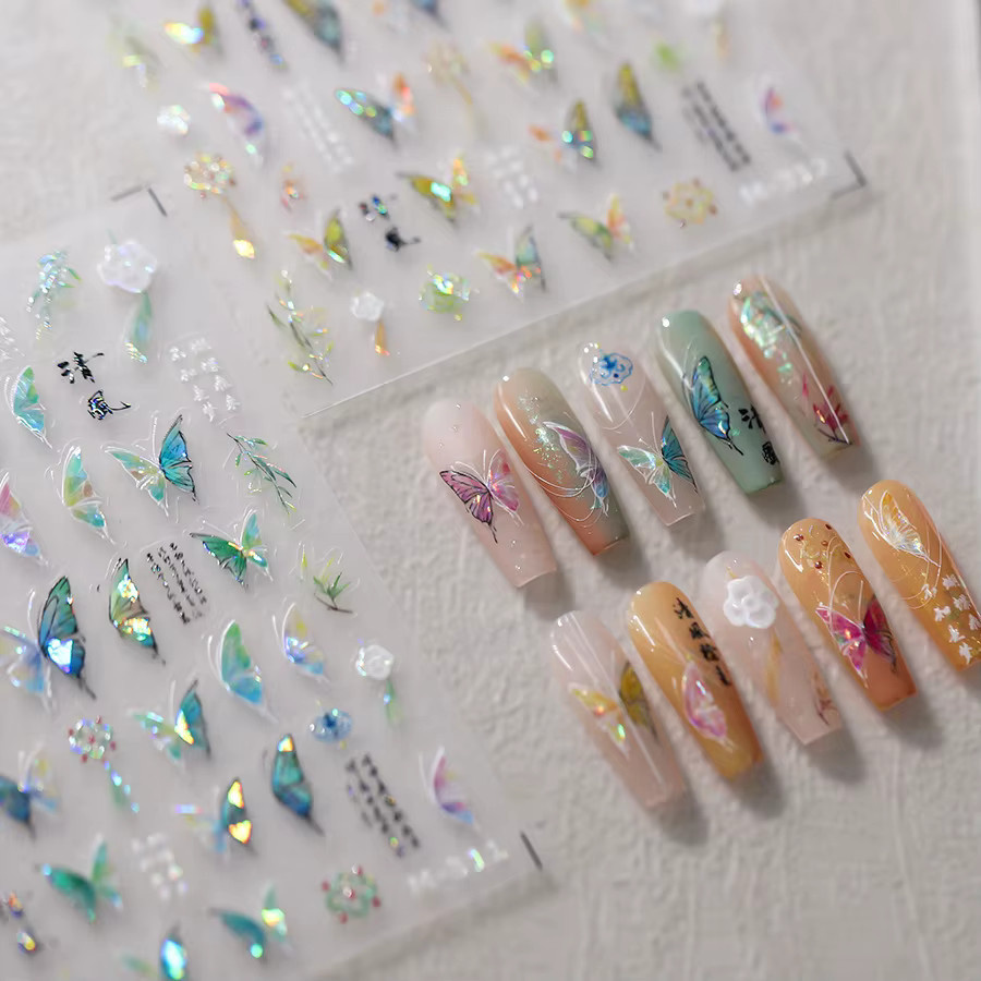 NAILFYOU Nail Art Aufkleber, Schmetterling, bunte 5D Diamant-Dekorationsaufkleber - Bild 1