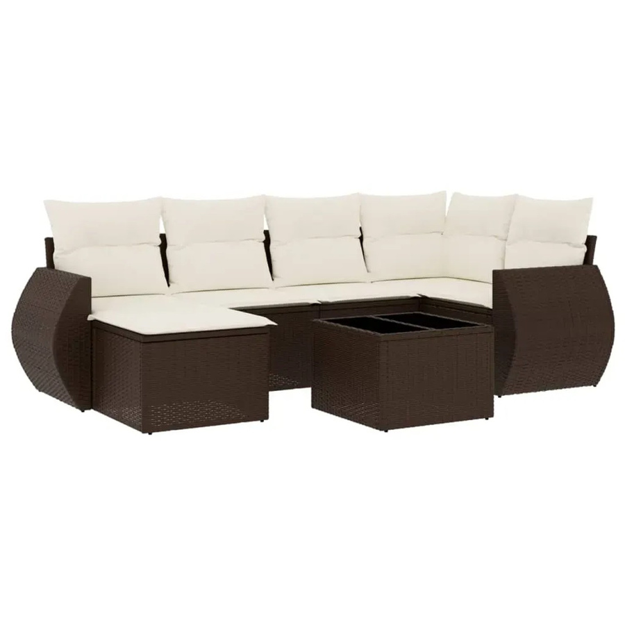 vidaXL 7-tlg. Garten-Sofagarnitur in L-Form aus Polyrattan mit Kissen in Braun - Bild 2
