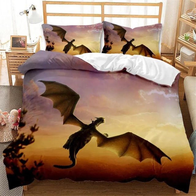 Bettwäscheset mit Drachen-Motiv aus Mikrofaser, Gothic-Design für Kinder und Teenager, 3-teilig, B/H: 135 x 200 cm - Bild 1