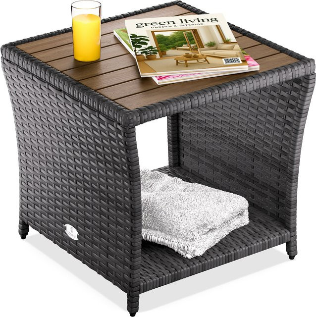 CASARIA Beistelltisch aus Polyrattan und Akazienholz in Grau für In- und Outdoor, B/T/H: 40 x 45 x 45 cm - Bild 1