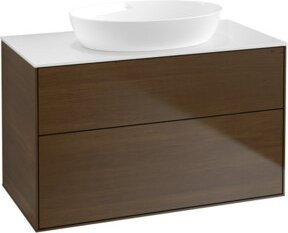 V&B Waschtischunterschrank Finion mit Wandbeleuchtung in Walnuss Veneer, Breite: 100 cm, Tiefe: 50,1 cm - Bild 1