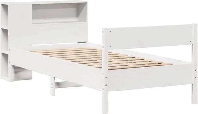 vidaXL Massivholzbett aus Kiefer mit Kopfteil und Regal in Weiß - Bild 1