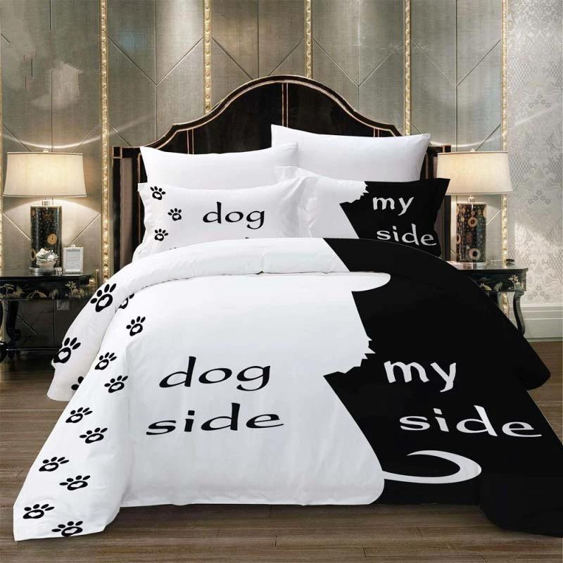 JMG Household Supplies Bettwäscheset mit Katzen- und Hundemotiv in Schwarz und Weiß, Mikrofaser-Polyester, B/T: 210 x 210 cm - Bild 1