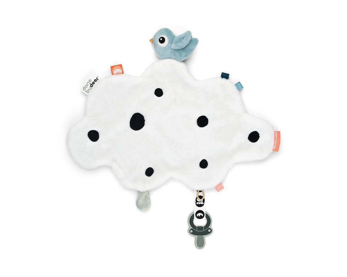 Done by Deer Schmusetuch Happy Clouds Blau mit Schnullerbefestigung und Knisterfolie - Bild 1