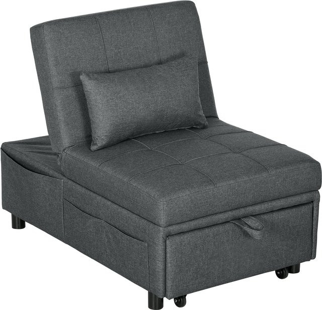 HOMCOM 4-in-1 Multifunktionaler Schlafsessel mit Polsterung und Rollen, Klappbares Schlafsofa mit verstellbarer Rückenlehne und Seitentasche, Grau - Bild 1