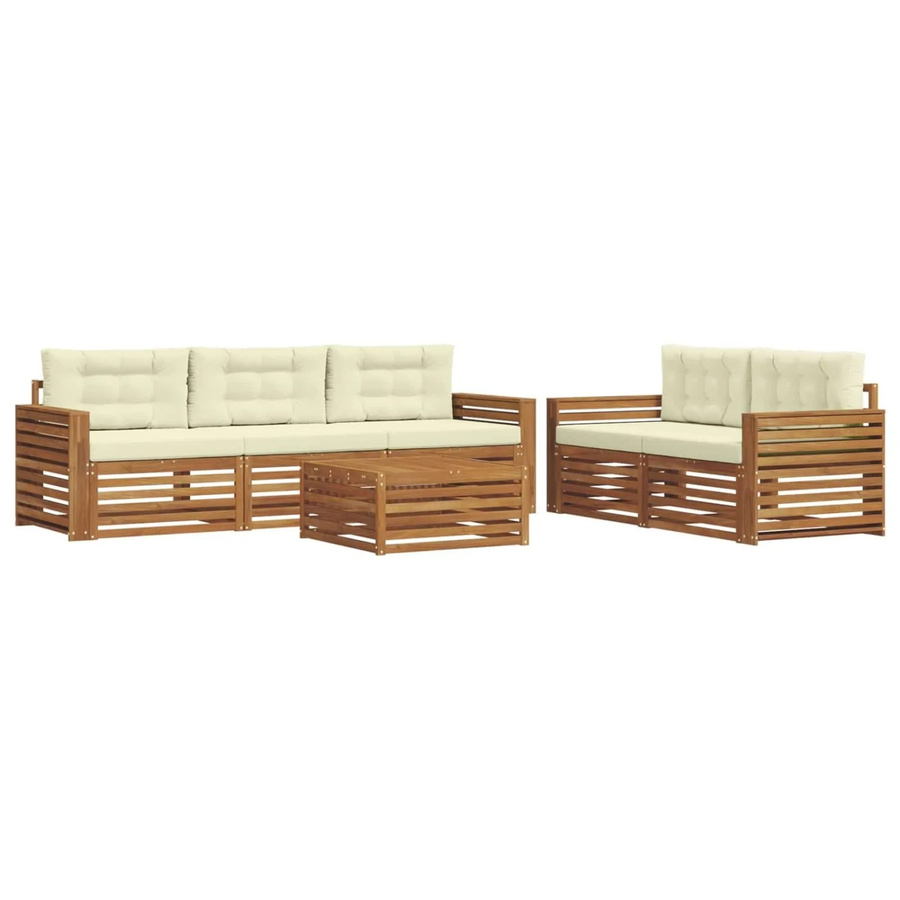 vidaXL Outdoor-Sofagarnitur 6-teilig aus Akazienholz mit Kissen in Natur und Creme - Bild 2