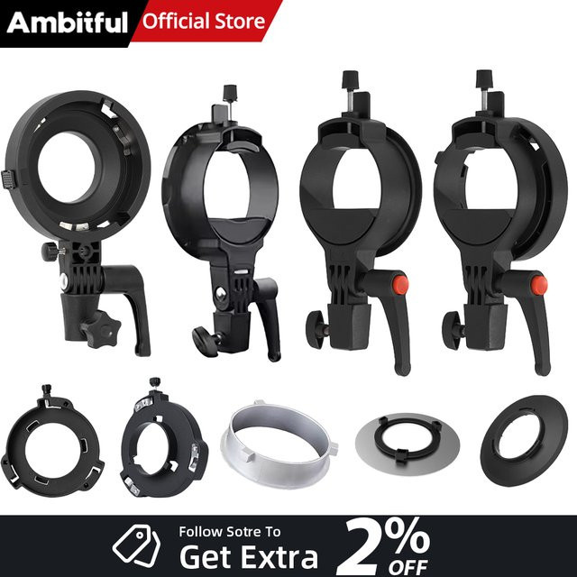 Ambitful Mini Mount auf Bowens Mount Adapter in Schwarz für Godox, YQ113, Q7F, Q7B und TRIOPO K3 Mount Kit - Bild 1