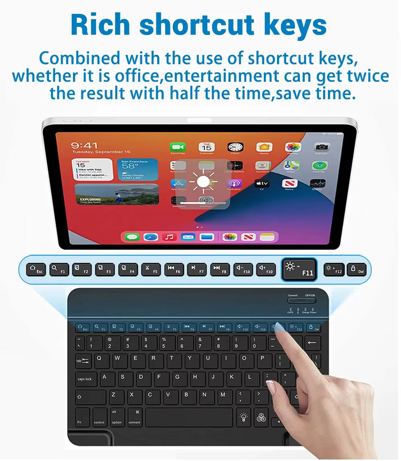 Kebidumei Mini-Tastatur kabellos mit Bluetooth 5.0, RGB-Hintergrundbeleuchtung, wiederaufladbar und leise, Farbe: Schwarz, Kompatibel mit iOS, Android, Windows und iPad - Bild 5