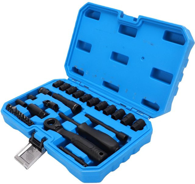 Koogeelife Durchsteck-Ratschen- und Steckschlüsselsatz mit 1/4 Zoll Antrieb, 72 Zähne, inklusive Verlängerungsstange und Adapter, Blau - Bild 1