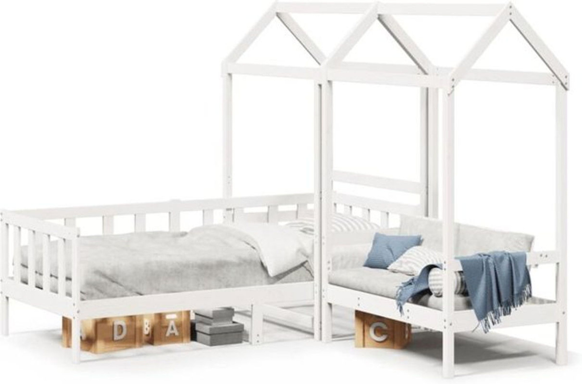 Vidaxl Himmelbett Tagesbett und Bank mit Dach aus Kiefernholz in Weiß B/T/H: 80 x 200 cm - Bild 1