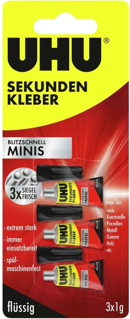 Uhu Sekundenkleber Blitzschnell Minis Flüssig, 3 x 1 g - Bild 1