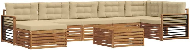 vidaXL Sofagarnitur 8-teilig aus Massivholz Akazie in Natur und Beige mit L-Form und Armlehnen - Bild 1