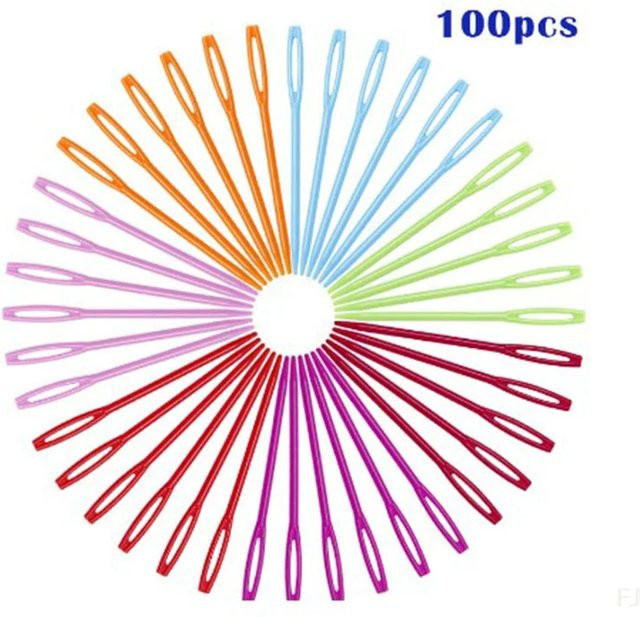 100 Stück Kunststoff-Nähnadeln in Multicolour zum Einfaden und Basteln für Kinder, Länge: 7 cm - Bild 1