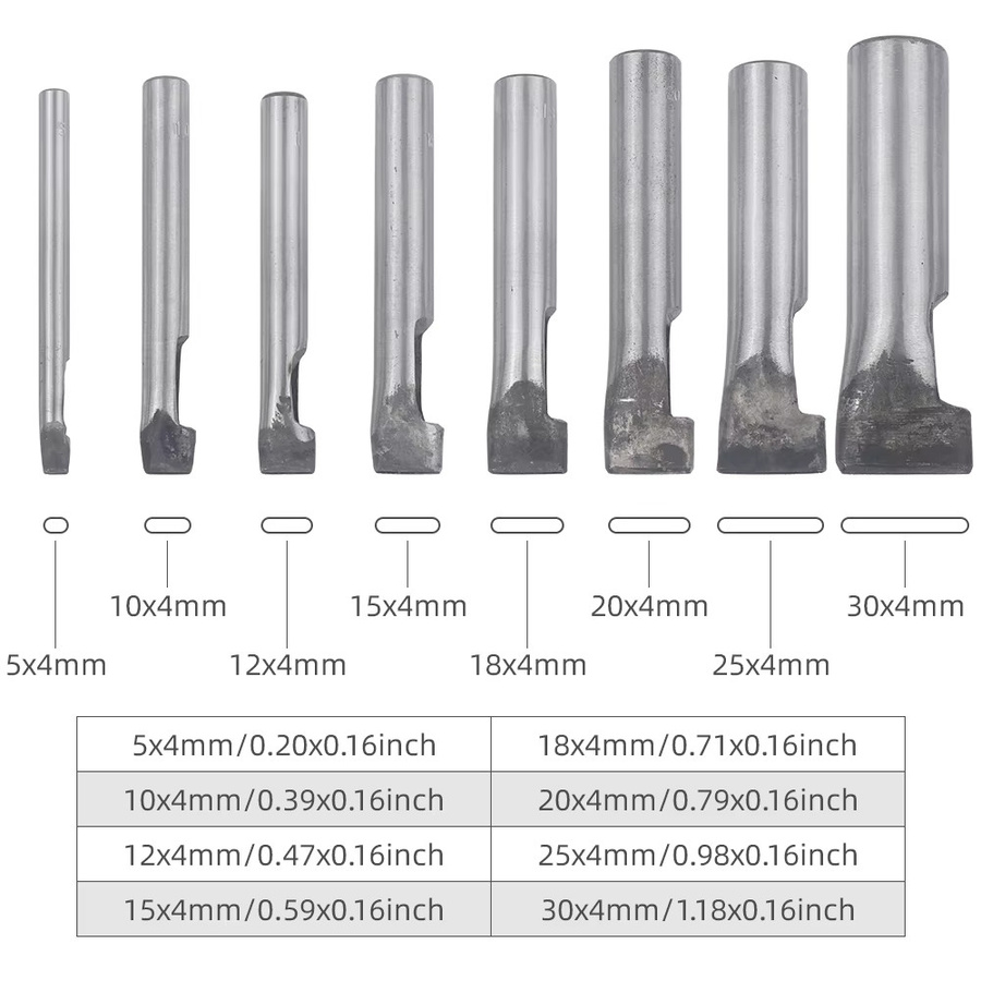QJH Leder-Stanzwerkzeug in Silber mit 4mm Meißelkopfbreite, ovaler Flachstanzer und abgerundeter Geradstanzer für Uhrenarmbänder und Gürtel - Bild 3