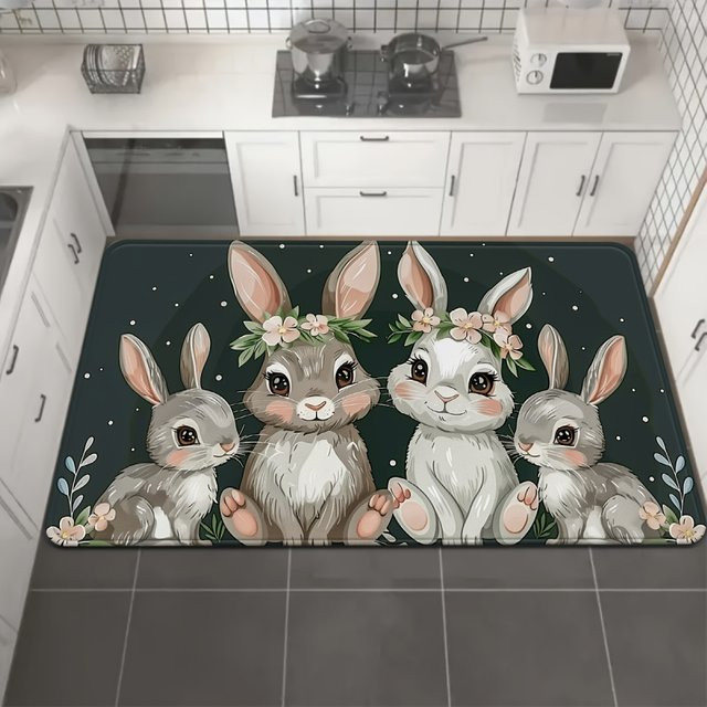VIKAMA Oster-Fußmatte mit Frühlingshasen-Girlande und floralem Design, mehrfarbig, B/T: 60 x 40 cm - Bild 1
