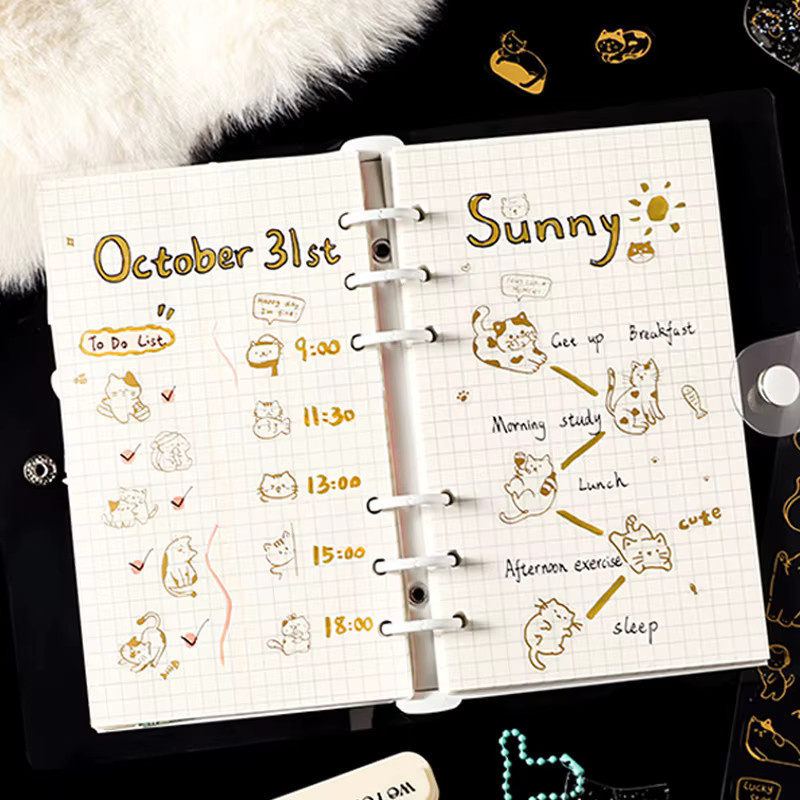 Mr.Paper Meow Fun Story Serie Flache Aufkleber mit Goldfolie, 4er-Pack Katzen-Dekor für DIY Journal, Scrapbook und Planer - Bild 3
