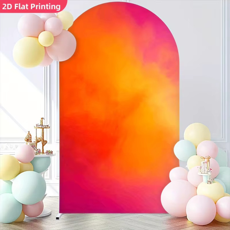 VIKAMA Stoff-Fotohintergrund mit orangefarbenem und rotem Farbverlauf in Bogen-Optik für Hochzeiten, Geburtstage und Partys - Bild 2