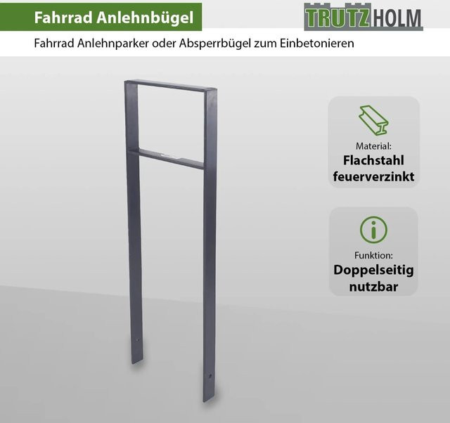 TRUTZHOLM Fahrradanlehnbügel Typ H aus Flachstahl in Anthrazit, B/H: 116,5 x 39 cm - Bild 1