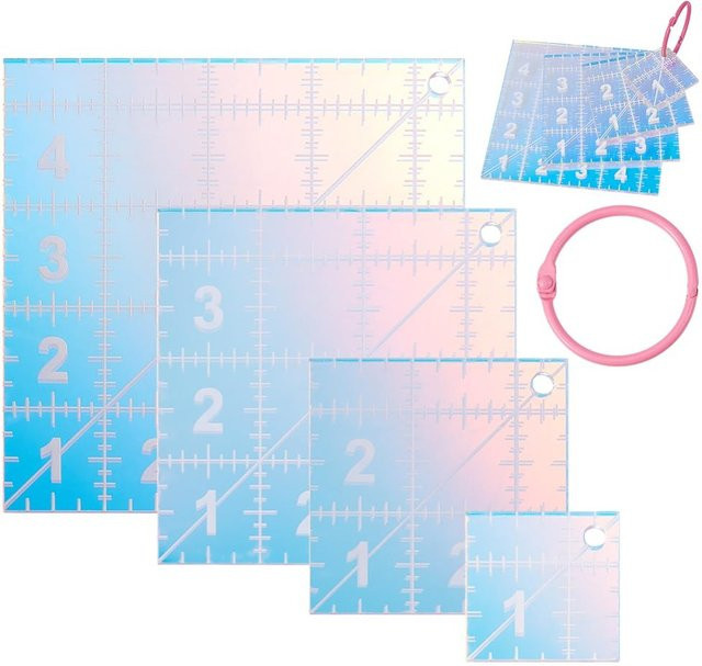 Quilten Acryl Vorlage mit 4 Quadraten in schillernden Farben für Stoff Schneiden und Nähen, DIY Werkzeug aus Kunststoff, Multicolor - Bild 1