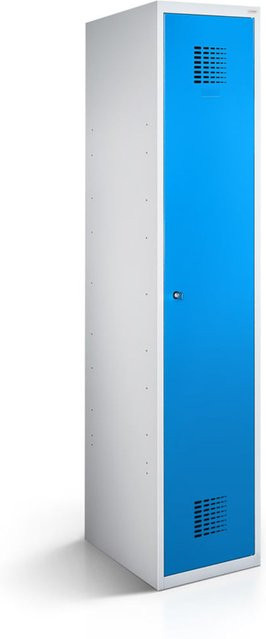 rotstahl Kleiderspind mit 1 Tür in Blau und lichtgrauem Korpus, B/T/H: 30 x 50 x 180 cm - Bild 1