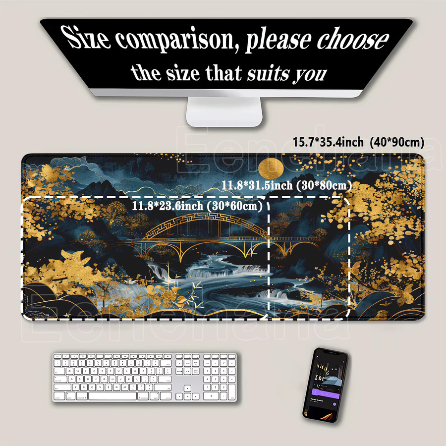 Eenehana Gaming Mauspad mit Landschaft Berg Sonnenuntergang Design, Schreibtischunterlage Multicolor, B x T: 90 x 40 cm - Bild 2