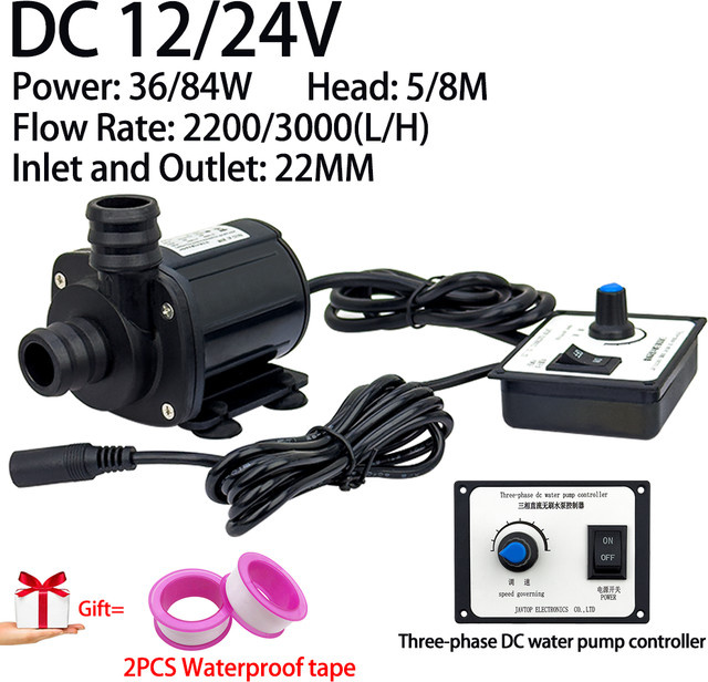 Bürstenlose Tauchpumpe von xmshxltd in Schwarz mit Regler, Keramikpumpe, 3000 l/h und 8 m Förderhöhe, DC 12 V / 24 V mit EU-Adapter - Bild 1