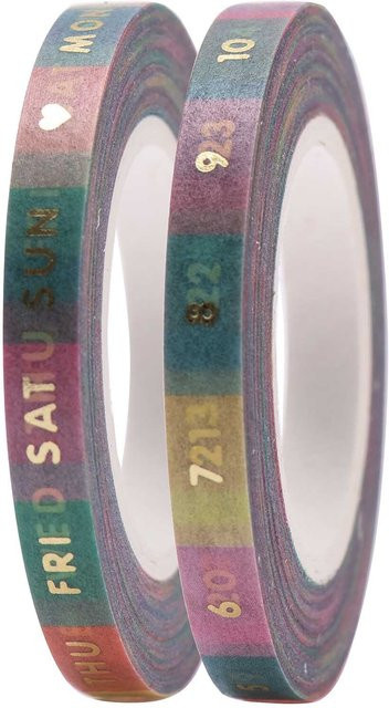 Rico Design Paper Poetry Washi Tapes mit Wochentagen und Datum in Pastellfarben, 2 Stück, Breite: 0,5 cm, Länge: 10 m pro Rolle - Bild 1