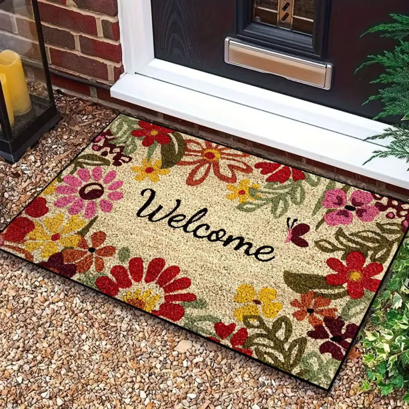 VIKAMA Vintage Floral Willkommens-Fußmatte in Multicolour, fleckenresistente rechteckige Eingangsmatte mit Naturmotiv, B/B: 60 x 40 cm - Bild 2