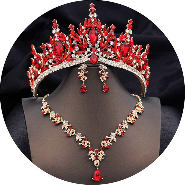 YIRAN Jewelry Schmuckset, Tiara, Choker-Halskette, Ohrringe, Kristall, Gold, Damen - Bild 1