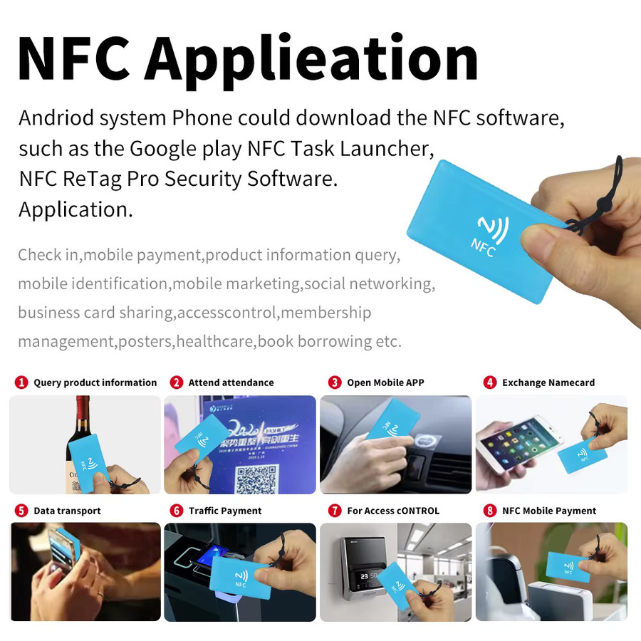 6er Set NFC Ntag215 Smart Card Labels aus Epoxy Resin, 13,56 MHz ISO14443A, 504 Bytes, Rechteckig, Pink und Blau - Bild 3