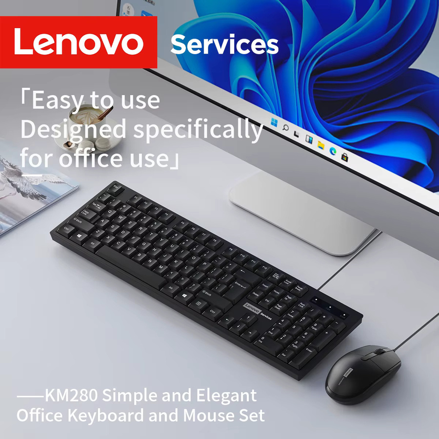 Lenovo Kabelgebundenes Maus- und Tastatur-Set in Schwarz mit 104 Tasten und leiser Maus für PC, Büro und Heimgebrauch - Bild 3