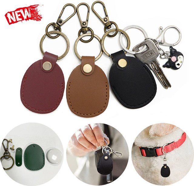 Retro Leder Schlüsselanhänger für Apple AirTags in Grün als Schutzhülle und Anti-Lost-Tracker - Bild 1
