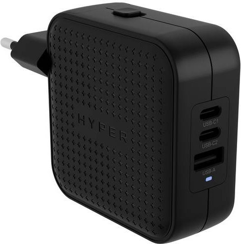 HYPER HyperJuice 70W USB-C Reiseladeadapter mit GaN-Technologie in Schwarz, 1x USB-A und 2x USB-C - Bild 1