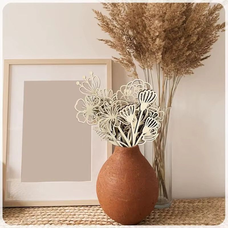 10 Stück NOTIONSLAND Holzblumen in Beige als DIY-Wanddekoration für Wildblumen-Kunstprojekte - Bild 2