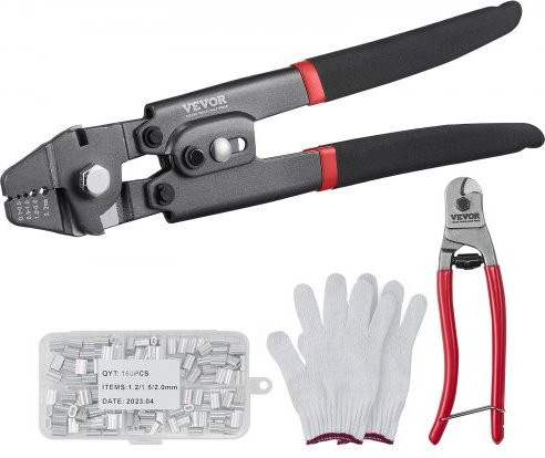 VEVOR Crimping Tool Set mit Kabelschneider und 160 Aluminium-Hülsen, schwarzes Crimping-Set für Drahtseile bis 2,2 mm aus Stahl - Bild 1