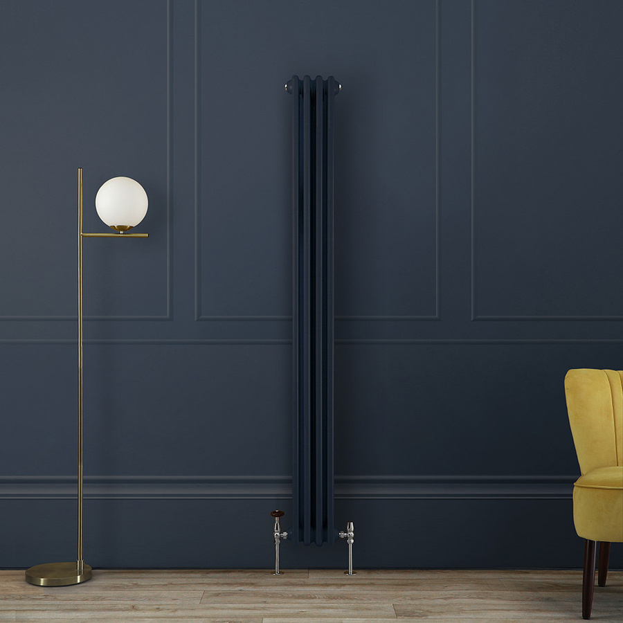 Retro Gliederheizkörper Regent 2-säulig vertikal, Farbe Blau, Höhe: 180 cm, Breite: 20 cm, Tiefe: 20 cm - Bild 1