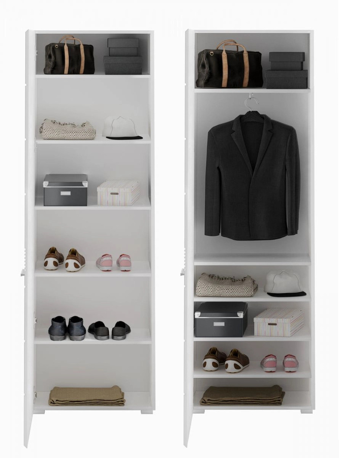 Inn.Furn Schuhschrank und Garderobenschrank Leon in Weiß Hochglanz, B/T/H: 55 x 37 x 190 cm - Bild 2