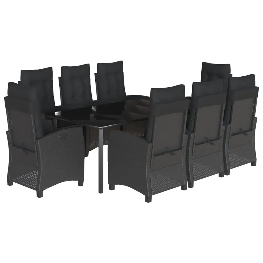 vidaXL 9-teilige Garten-Essgruppe aus Poly Rattan in Schwarz mit Kissen und Glastisch - Bild 2