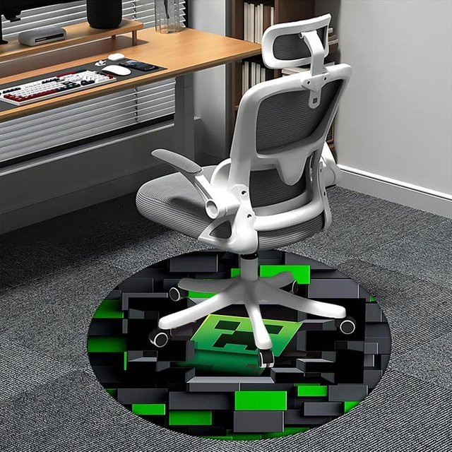 Minecraft Creeper Pixel Art Teppich von Yi Xin One, runder Teppich in Grün, Durchmesser: 80 cm, rutschfest und waschbar - Bild 1
