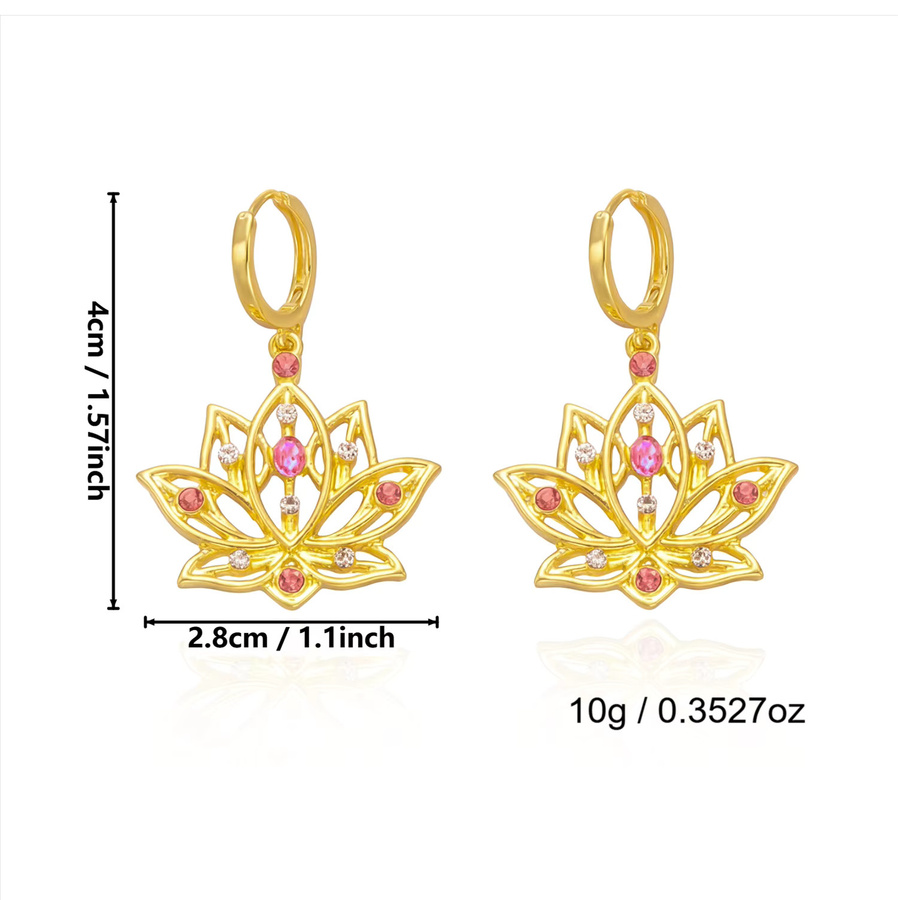 Rinhoo Ohrringe, goldfarben, Lotusblüten, Strass-Tropfen, Damen - Bild 5