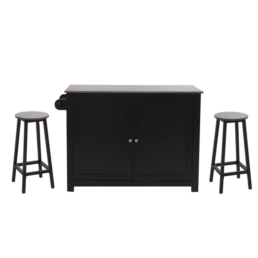 Kücheninsel MCW P61 mit 2 Sitzhockern und Staufächern in Schwarz und Dunkelbraun, B/T/H: 120 x 90 x 45 cm - Bild 2