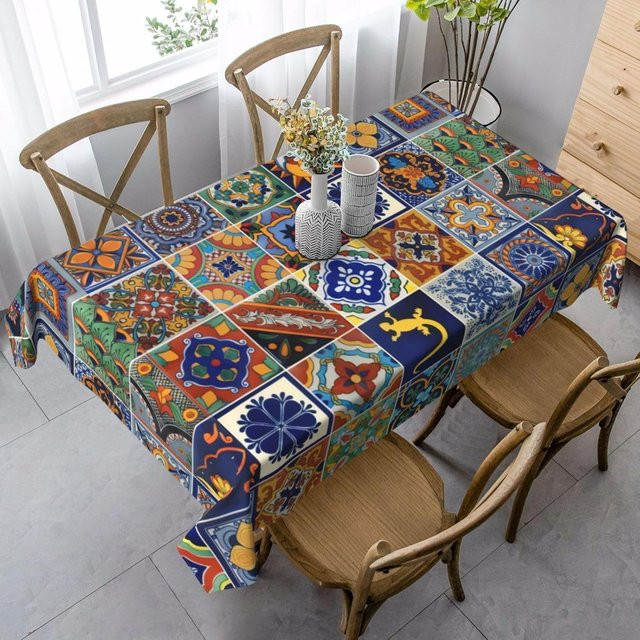JINGYUE Pet Tischdecke im Vintage Talavera Keramikfliesen-Design, rechteckig, mehrfarbig, B/H: 100 x 160 cm - Bild 1
