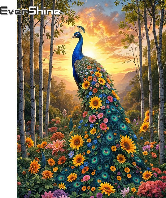 Evershine Diamant Mosaik DIY Kit Pfau Stickerei mit quadratischen Steinen in Multicolour, B/H: 20 x 30 cm - Bild 1