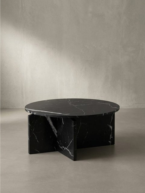 KADIMA DESIGN Couchtisch rund in Marmoroptik, Schwarz, Durchmesser: 70 cm, Höhe: 33 cm - Bild 1