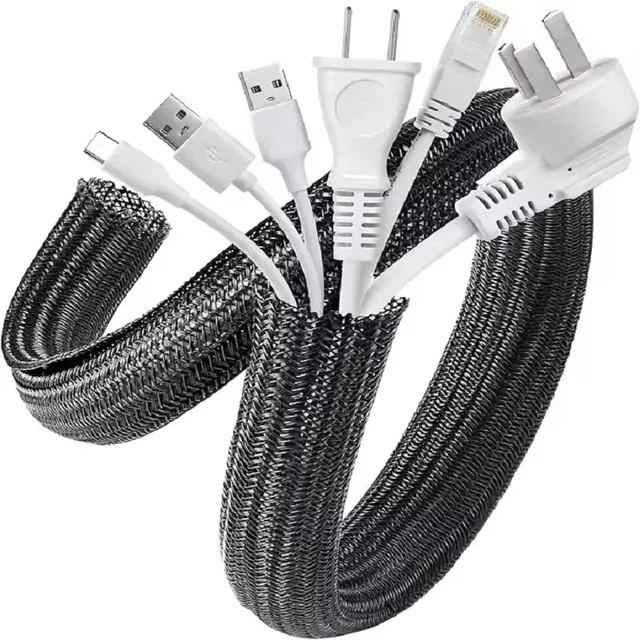 Geflochtene Kabelhülse aus PET-Nylon für Schreibtisch, PC und TV, Länge: 5 m, Durchmesser: 1 cm, in Schwarz oder Weiß - Bild 1