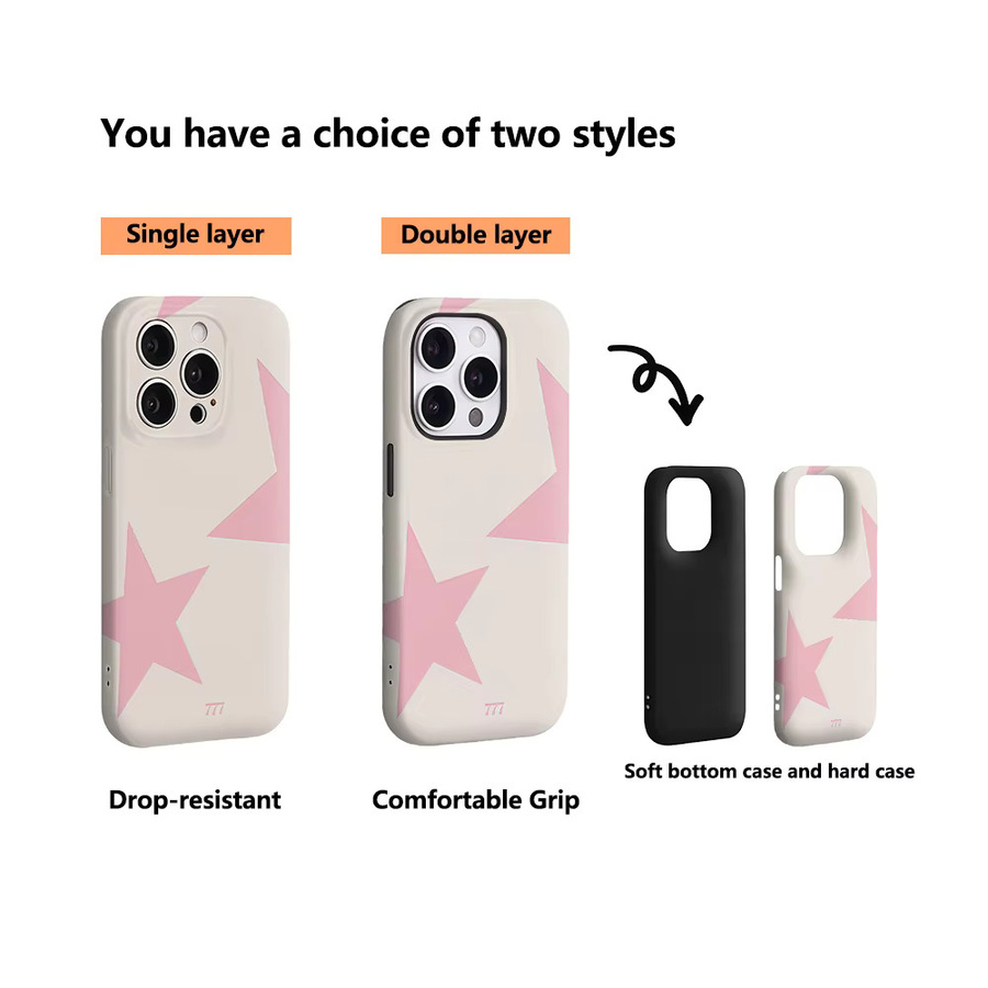 Potdemiel Handyhülle mit Pastellrosa Sternen und 777 Design für iPhone 17 16 15 14 13 12 Pro Max Plus mit doppelschichtiger Rückseite in Pink - Bild 2